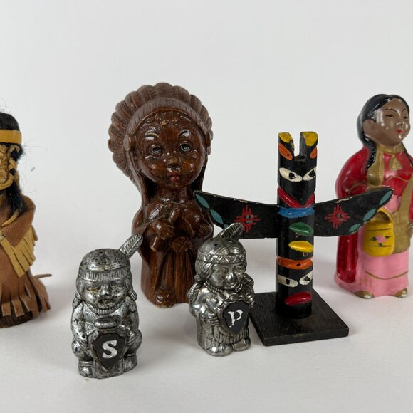 Native American Lot of 6 Vintage Cultural Figurines 5 Figures & totem pole - Picture 4 of 6
